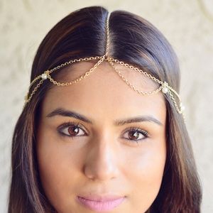 Cascading pearl head chain , gold boho hippie